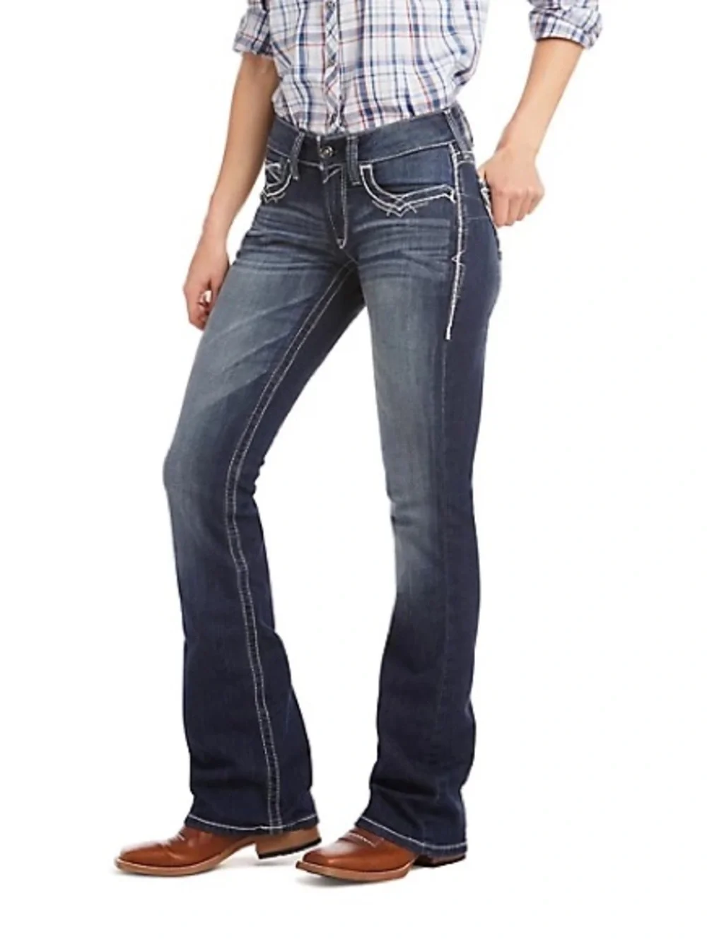 Ariat REAL Denim 31L Distressed Bootcut Jeans Western Y2K Embroidered
